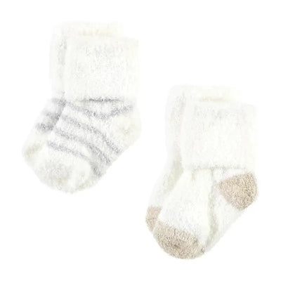 Chenille baby socks in a pack of eight, featuring a pink and neutral stripe design, soft texture, and large size.