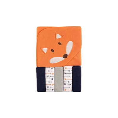 Baby Vision - Hooded Towel & 5 Washcloths Set, Boy Fox Image 1