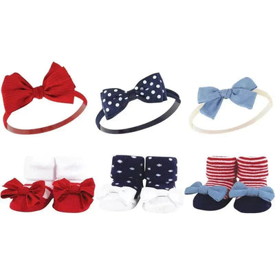 Baby Vision - Hudson Baby Girl's Headband and Socks Giftset, Red Chambray Image 1