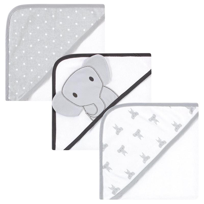 Baby Vision - Hudson Baby Unisex Baby Cotton Rich Hooded Towels, Gray Modern Elephant, One Size Image 1