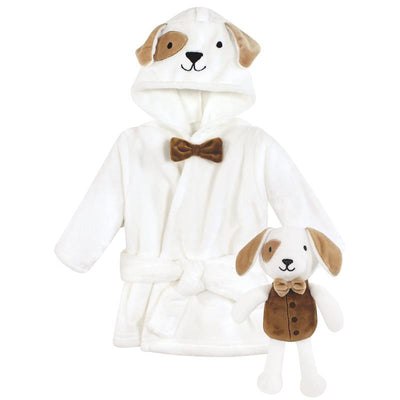 Baby Vision - Hudson Baby Unisex Baby Plush Bathrobe and Toy Set, Dog Image 1