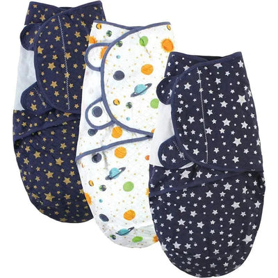 Baby Vision - Hudson Baby Unisex Baby Quilted Cotton Swaddle Wrap 3pk, Metallic Stars, 0-3 Months Image 1