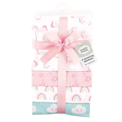 Baby Vision Luvable Friends 4Pk Flannel Receiving Blanket 28X28 In Rainbow Image 1