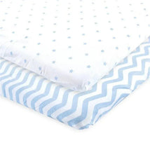 Baby Vision - Luvable Friends Unisex Baby Fitted Playard Sheet, Blue Chevron Stars Image 1
