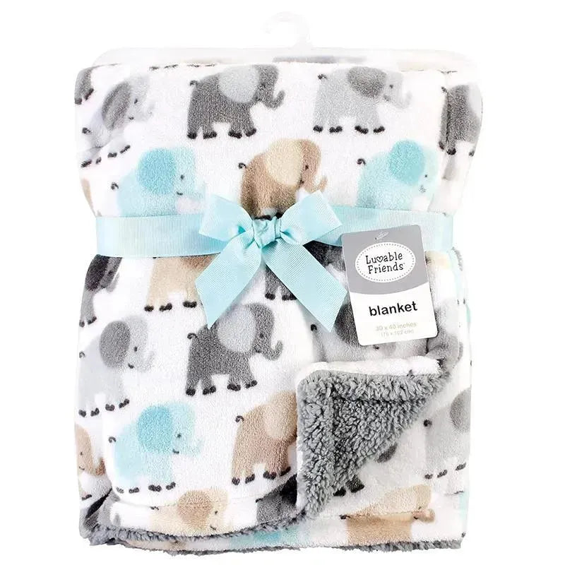 Baby Vision - Luvable Friends Unisex Baby Plush Blanket with Sherpa Back, Gray Elephant Image 2