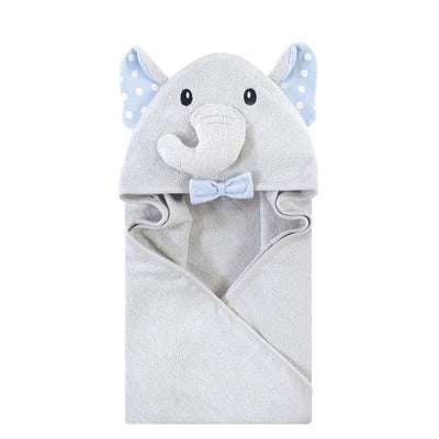 Baby Vision Unisex Baby Cotton Animal Face Hooded Towel, White Dots Gray Elephant, One Size Image 1