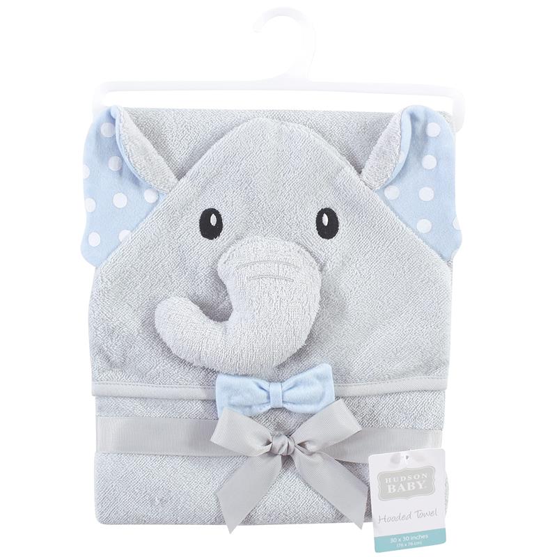 Baby Vision Unisex Baby Cotton Animal Face Hooded Towel, White Dots Gray Elephant, One Size Image 2