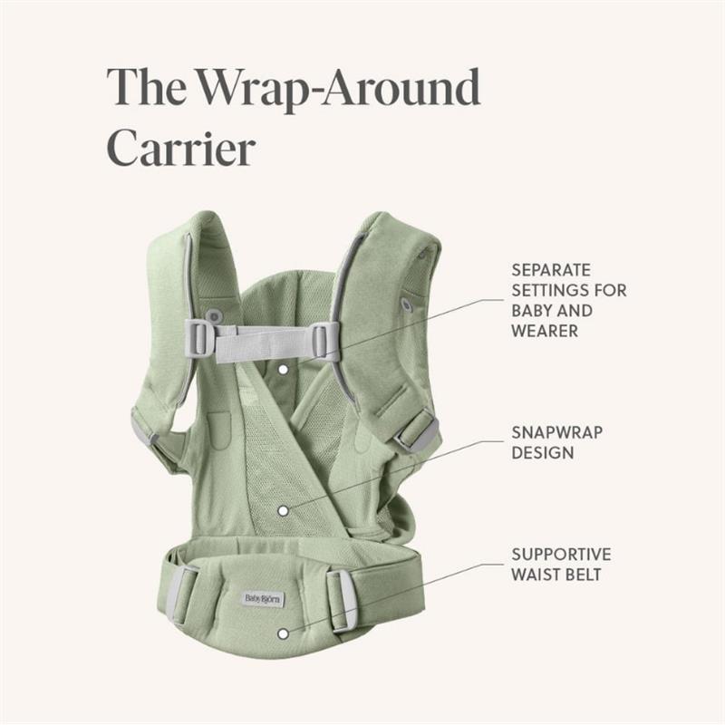 Babybjorn Baby Carrier Hold Mesh in black features a supportive waist belt and adjustable settings for baby and wearer.