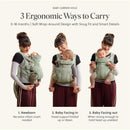 Babybjorn Baby Carrier Hold Mesh in black, showing three ergonomic carrying positions for infants aged 0-18 months.