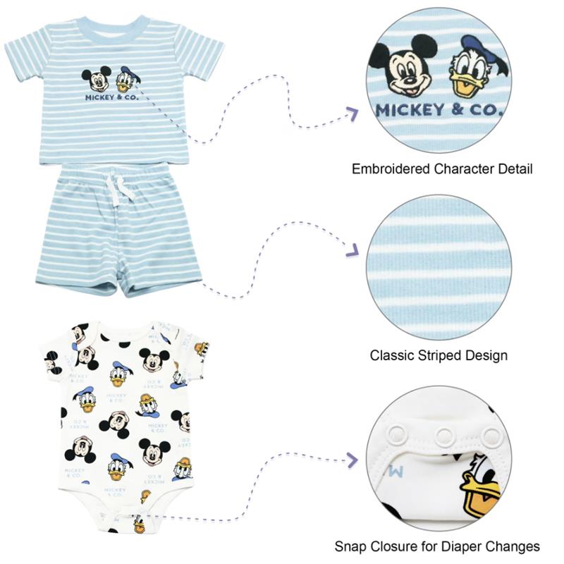 Babyfair 3Pk Disney Boy Short, Shirt & Bodysuit, Blue Mickey Image 3