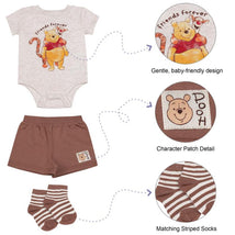 Babyfair 3Pk Disney Boy Shorts, Bodysuit & Socks, Brown Winnie The Pooh Image 2