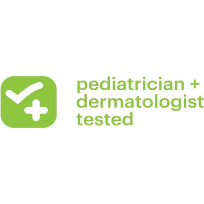 pediatrician + dermatologist tested certification logo for Babyganics Moisturizer Therapy Cream Wash