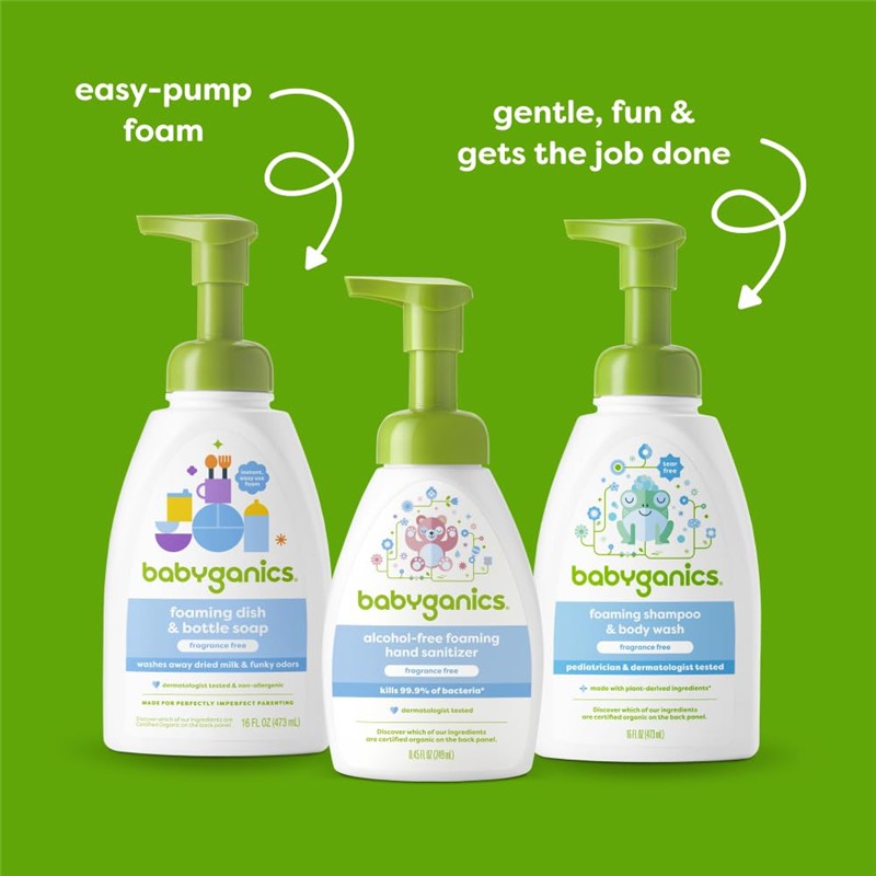 Babyganics - Baby Shampoo + Body Wash Pump Bottle Fragrance Free, 16 Oz Image 4