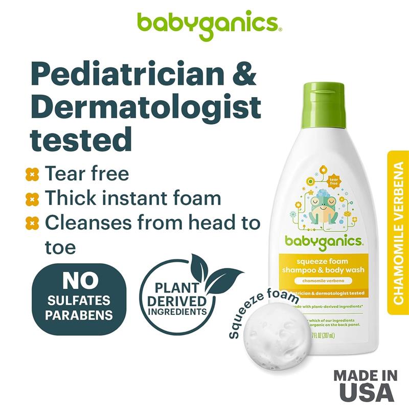 Babyganics - Squeeze Foam Shampoo & Body Wash Chamomile Verbena, 9 Oz Image 2