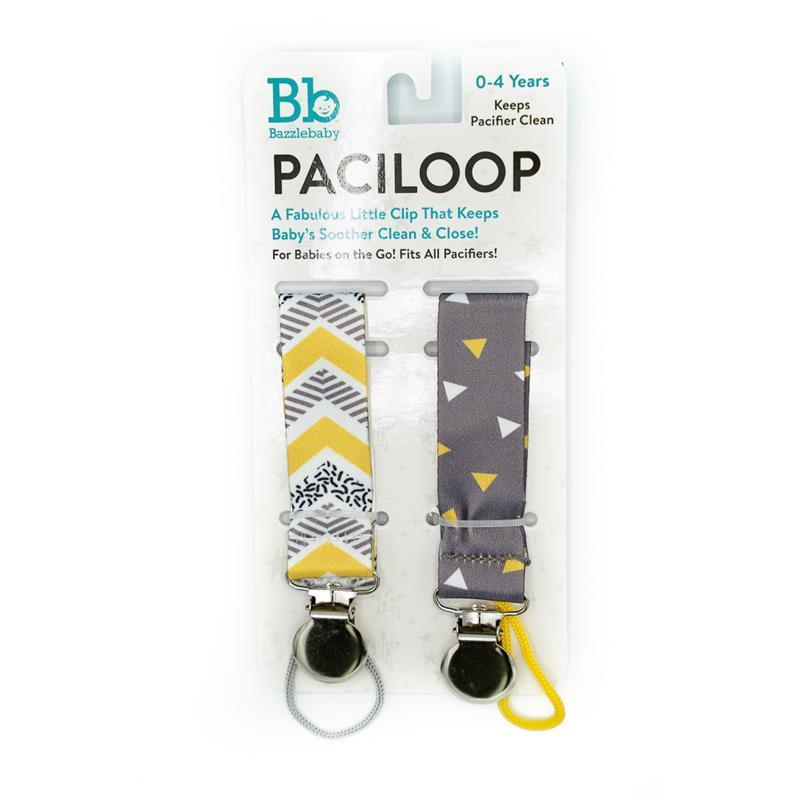 Bazzle Baby Grey & Yellow Print Pacifier Clips For Boys Image 1