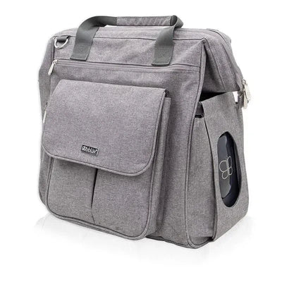 Charcoal Bbluv Metrö Complete Backpack Diaper Bag with front pockets and insulated side pocket.