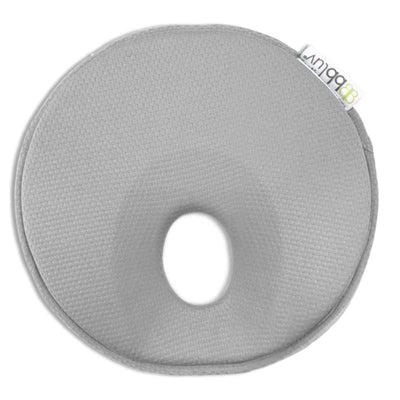 Ergonomic gray headrest for babies with a central cutout, designed to provide head and neck support.