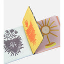 Crinkle book featuring colorful illustrations of hearts, flowers, and religious symbols designed for babies.