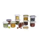 Béaba 10Pk Glass Baby Food Jars with soft silicone airtight lids, assorted contents including fruits and purees, 8 oz, Sunrise.