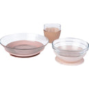 Béaba 3Pk Glass Meal Set with Silicone Suction in Cotton Candy, featuring two glass bowls and a glass cup with silicone bases.