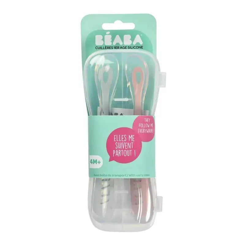 Beaba - 2Pk Silicone Spoon Travel Set, Cloud/Rose Image 3