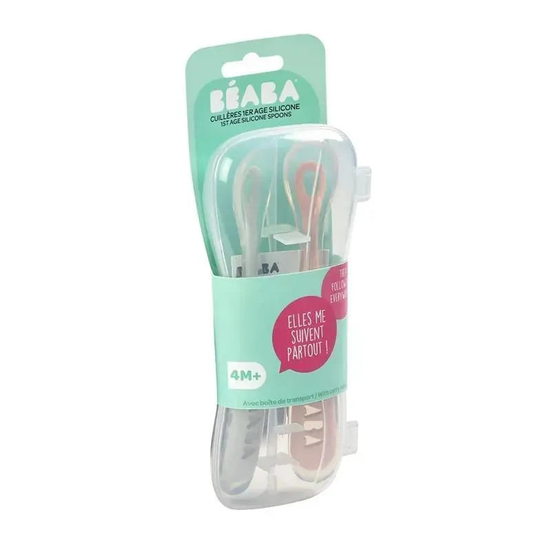 Beaba - 2Pk Silicone Spoon Travel Set, Cloud/Rose Image 4