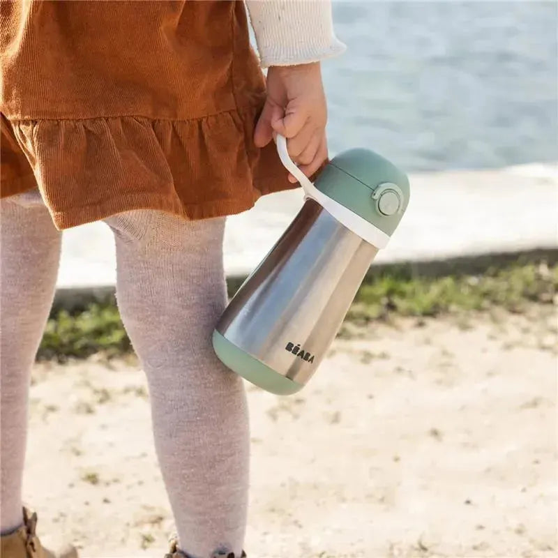 Beaba - Stainless Steel Kids Water Bottle, Sage Image 5