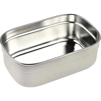 Stainless steel lunch box by Beaba, featuring a sleek rose-colored exterior and a rectangular design.