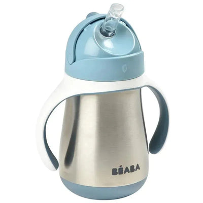 Beaba - Stainless Steel Straw Sippy Cup with Handles, Rain Image 1