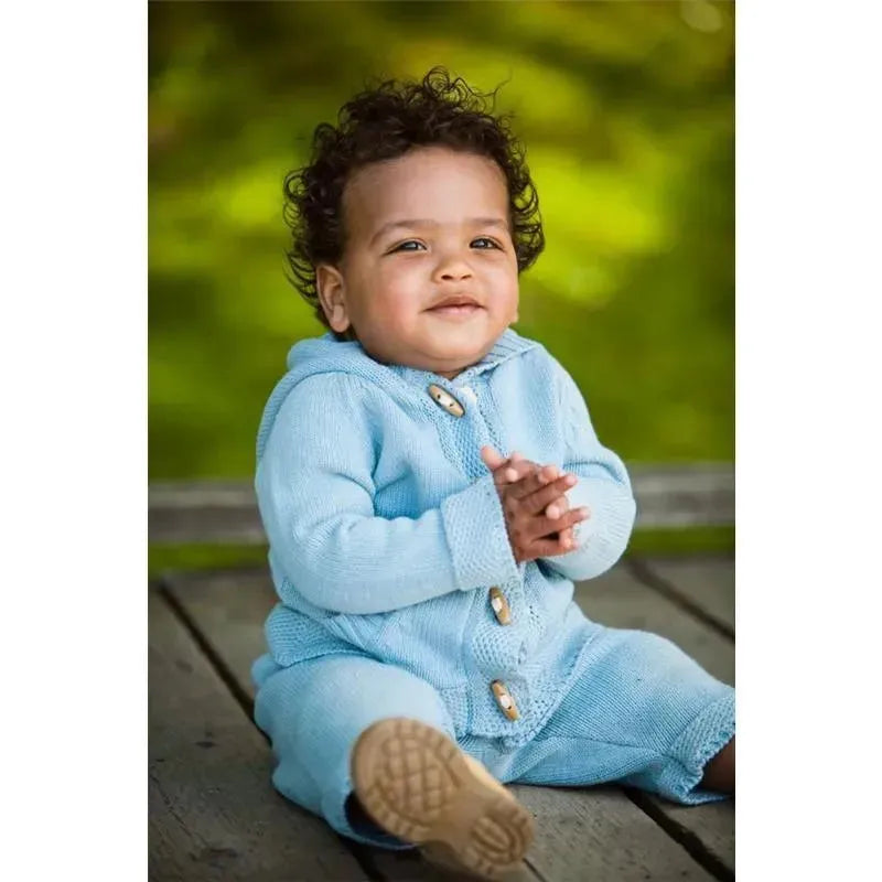 Beba Bean Knit Hoodie And Pant Set, Blue.