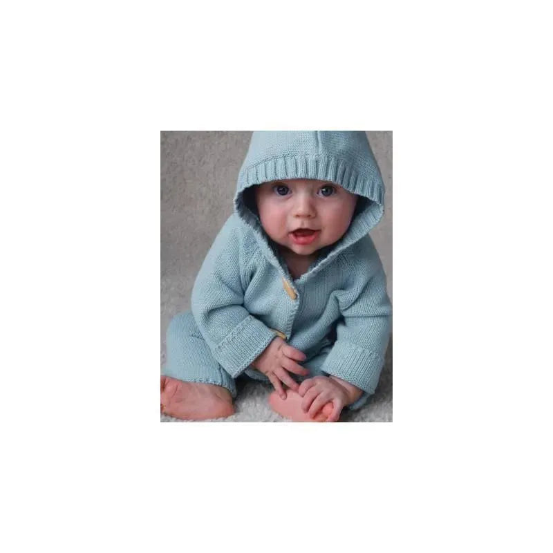 Beba Bean Knit Hoodie And Pant Set, Blue Image 3