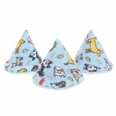 Reusable diaper changing accessory for boys, featuring three blue fleece teepees with dog and bone patterns.