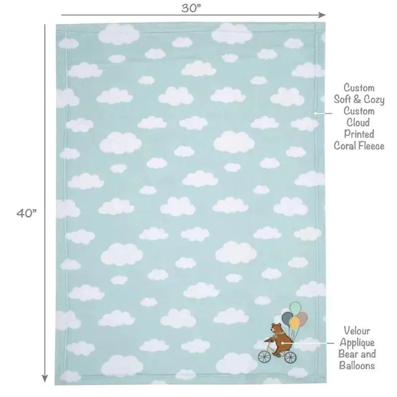 Bedtime Originals - Up Up & Away Bear/Balloon/Cloud Soft Blue Fleece Baby Blanket Image 3