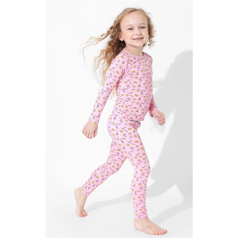 Bellabu Bear - Milk And Cookies Pink Kids Bamboo Pajamas, 18-24M Image 2