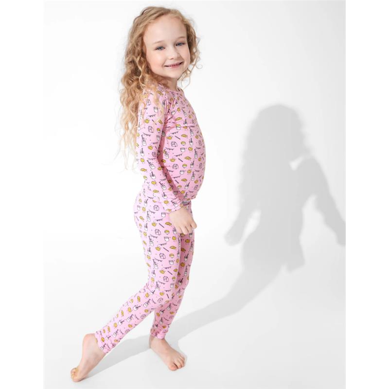 Bellabu Bear - Milk And Cookies Pink Kids Bamboo Pajamas, 18-24M Image 4