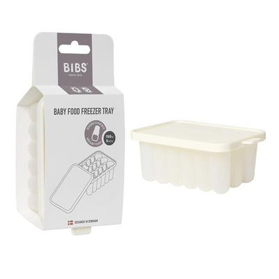 Baby Food Freezer Tray in ivory color with a lid, designed for freezing and storing baby food portions.
