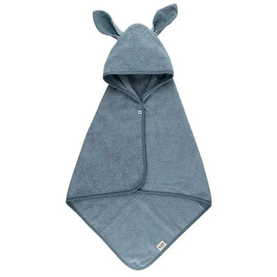 Kangaroo hoodie towel for babies in petrol color, featuring a soft, absorbent material and cute ear details on the hood.