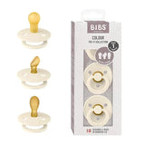 Bibs pacifiers for 0-6 months, 3-pack with BPA-free symmetrical nipples, displayed with packaging.