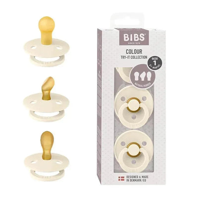 Bibs pacifiers for 0-6 months, 3-pack with BPA-free symmetrical nipples, displayed with packaging.