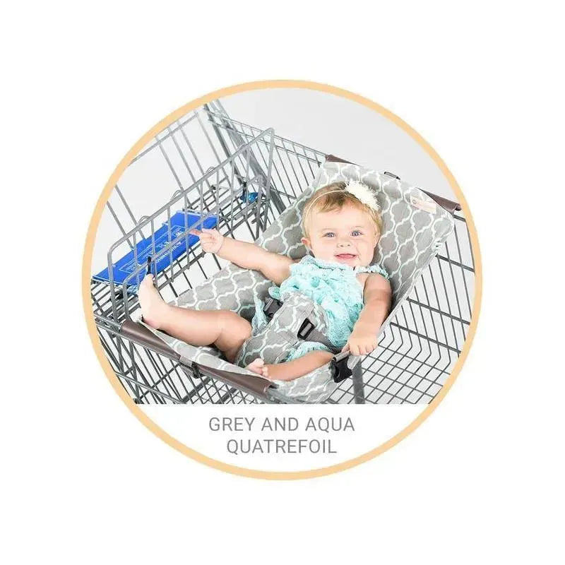 Binxy Baby Shopping Cart Hammock, Grey and Aqua Quatrefoil Image 1