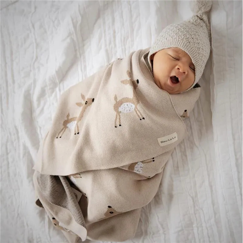Bleu La La - 100% Luxury Cotton Receiving Swaddle Baby Blanket - Deer Image 7