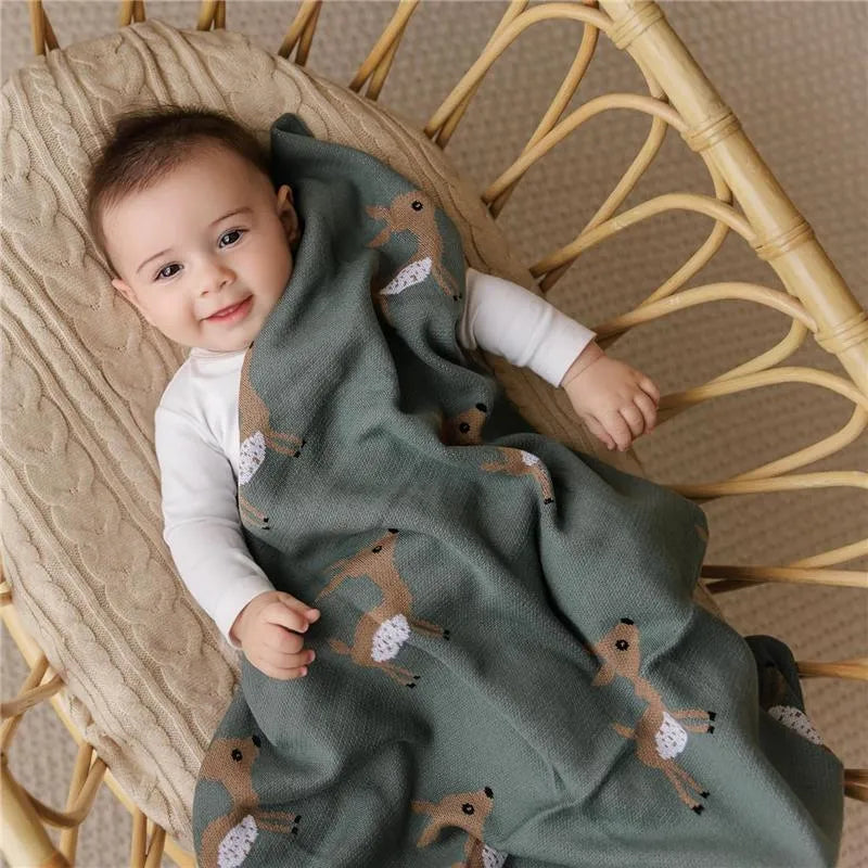 Bleu La La - 100% Luxury Cotton Receiving Swaddle Baby Blanket - Deer Image 8