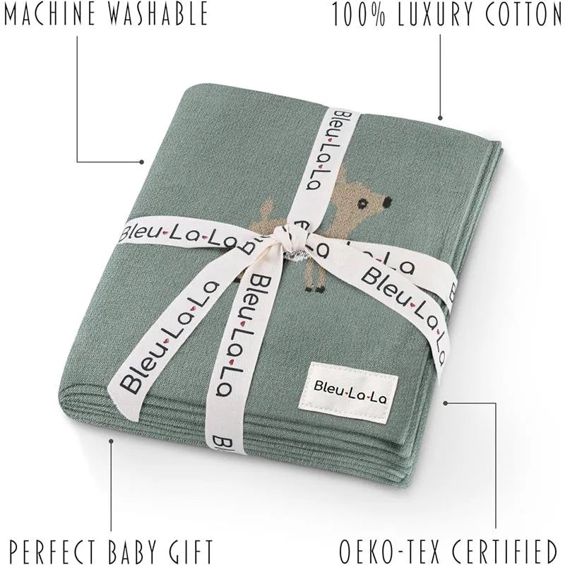 Bleu La La - 100% Luxury Cotton Receiving Swaddle Baby Blanket - Deer Image 9