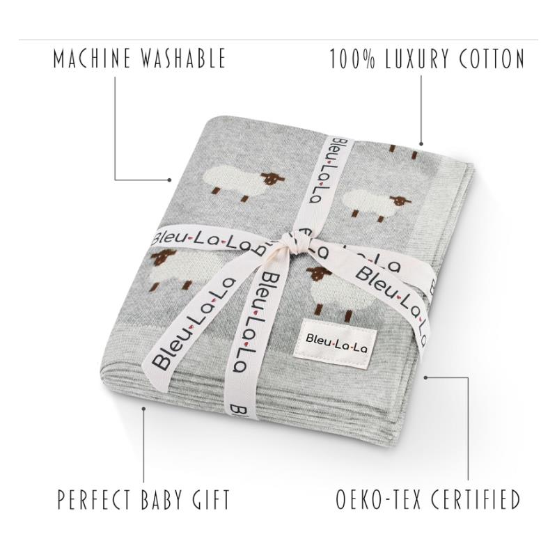 Bleu La La - 100% Luxury Cotton Swaddle Receiving Baby Blanket, Sheep Ivory Image 4