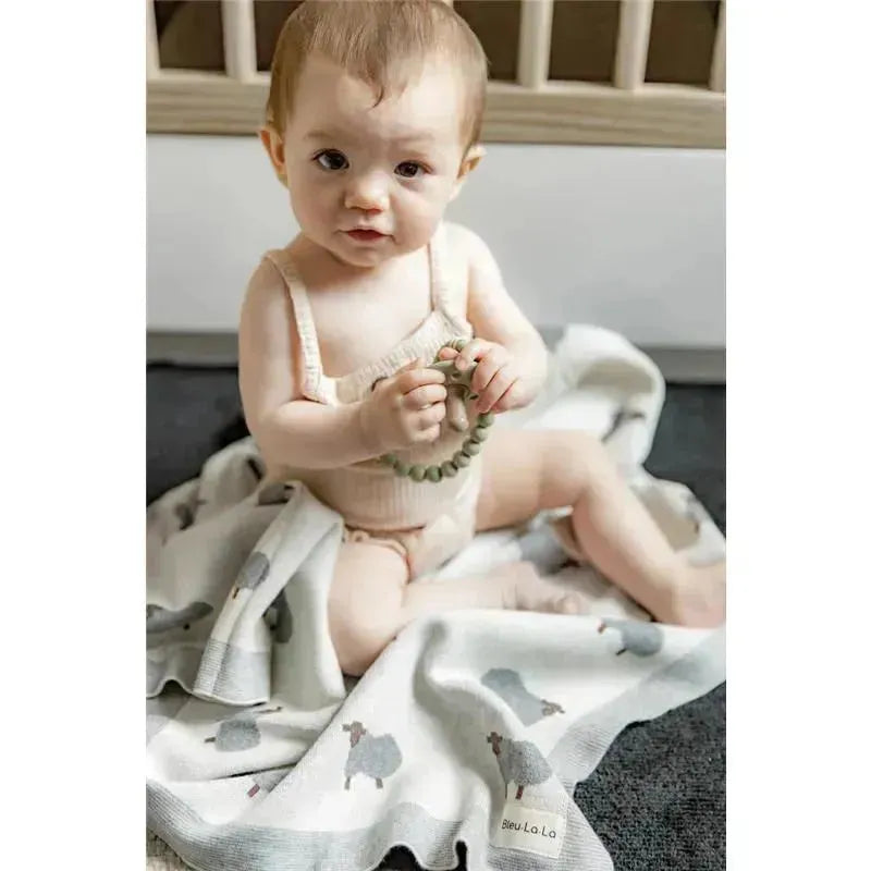 Bleu La La - 100% Luxury Cotton Swaddle Receiving Baby Blanket, Sheep Ivory Image 8
