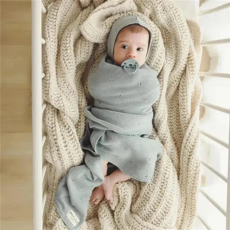 Bleu La La - 100% Organic Cotton Pointelle Swaddle Receiving Baby Blanket,| Powder Blue Image 5