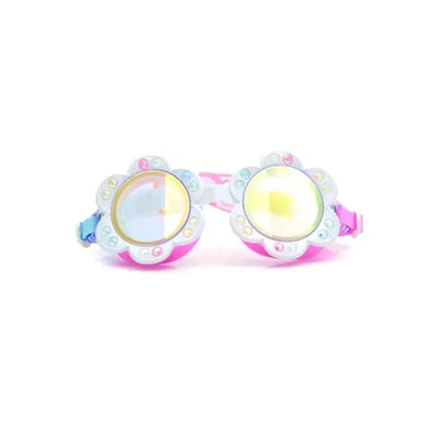 Bling 2O Blanch Blossom Swim Goggles with round, reflective lenses surrounded by a flower-shaped frame and colorful accents.
