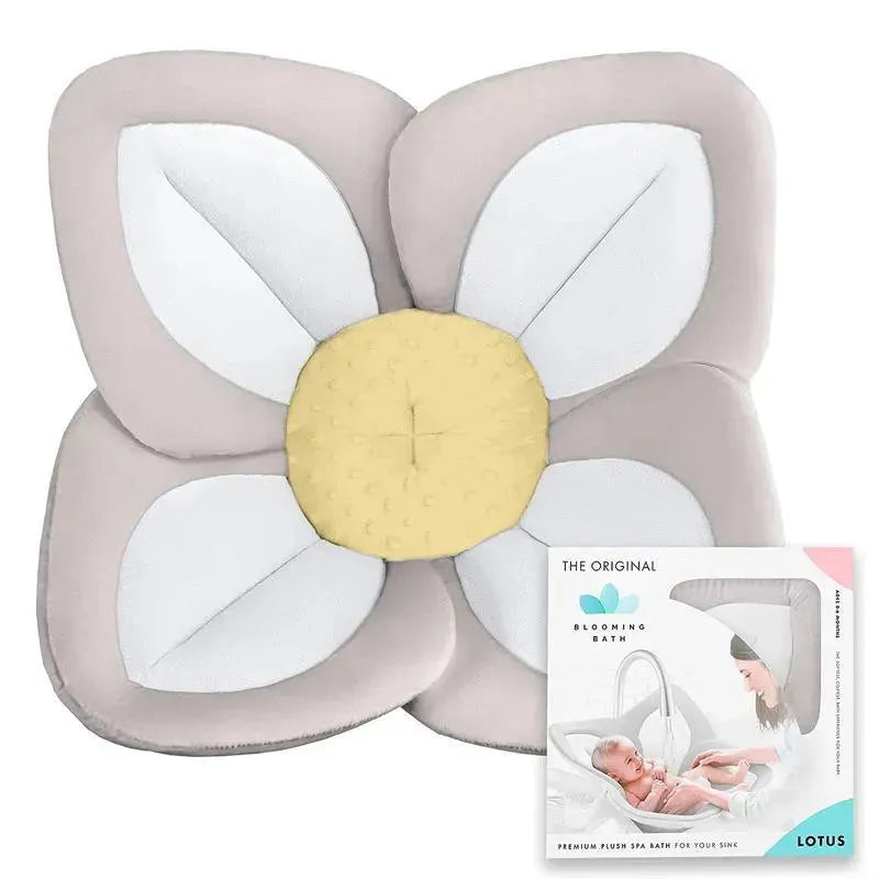 Blooming Bath - Lotus Plush Minky Baby Sink Bathtub Cushion, Grey Image 1