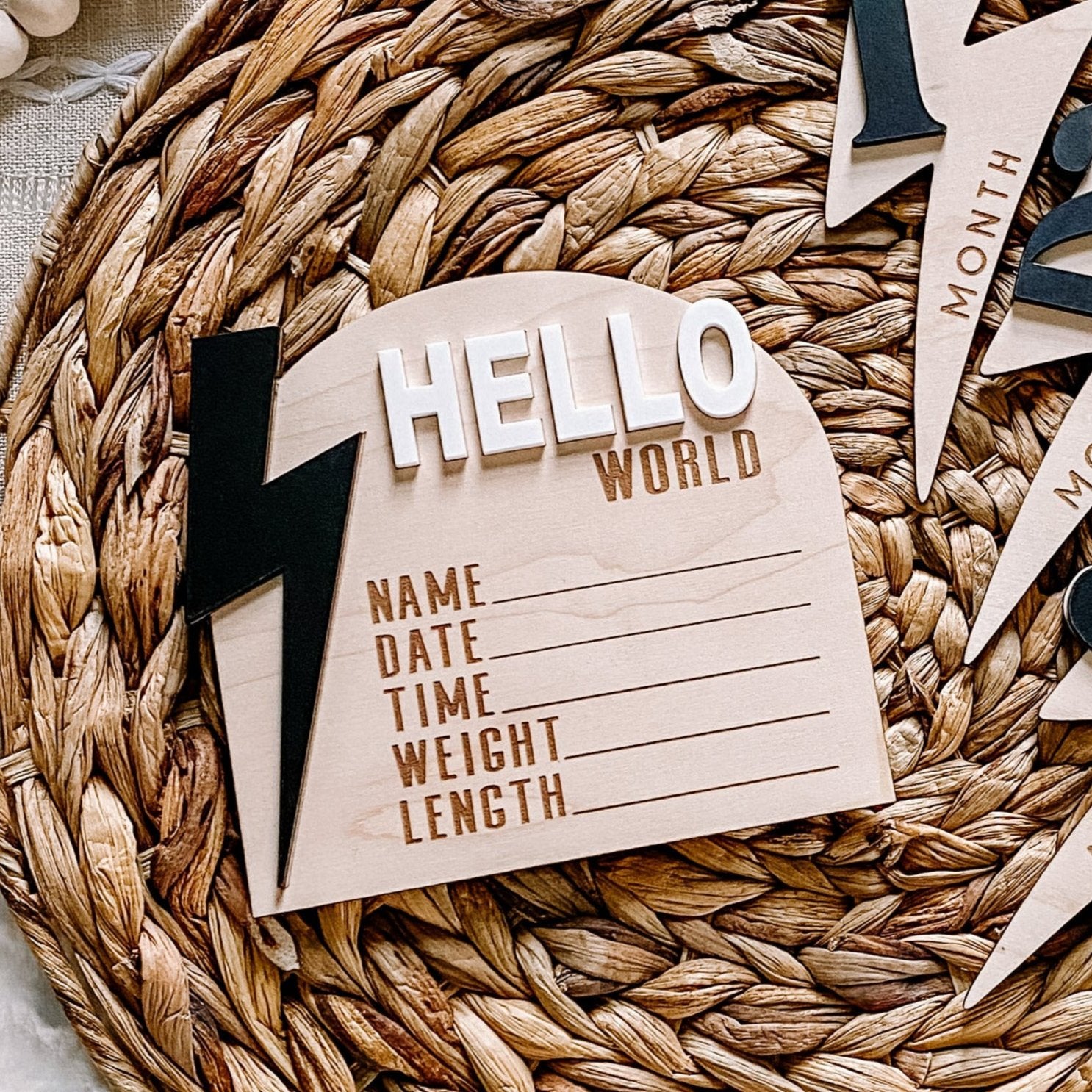 Lightning Bolt 3D Birth Stat Sign