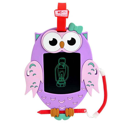 Boogie Board Sketch Pals, Owl: a purple owl-shaped drawing tablet featuring a black screen with a green lantern illustration.